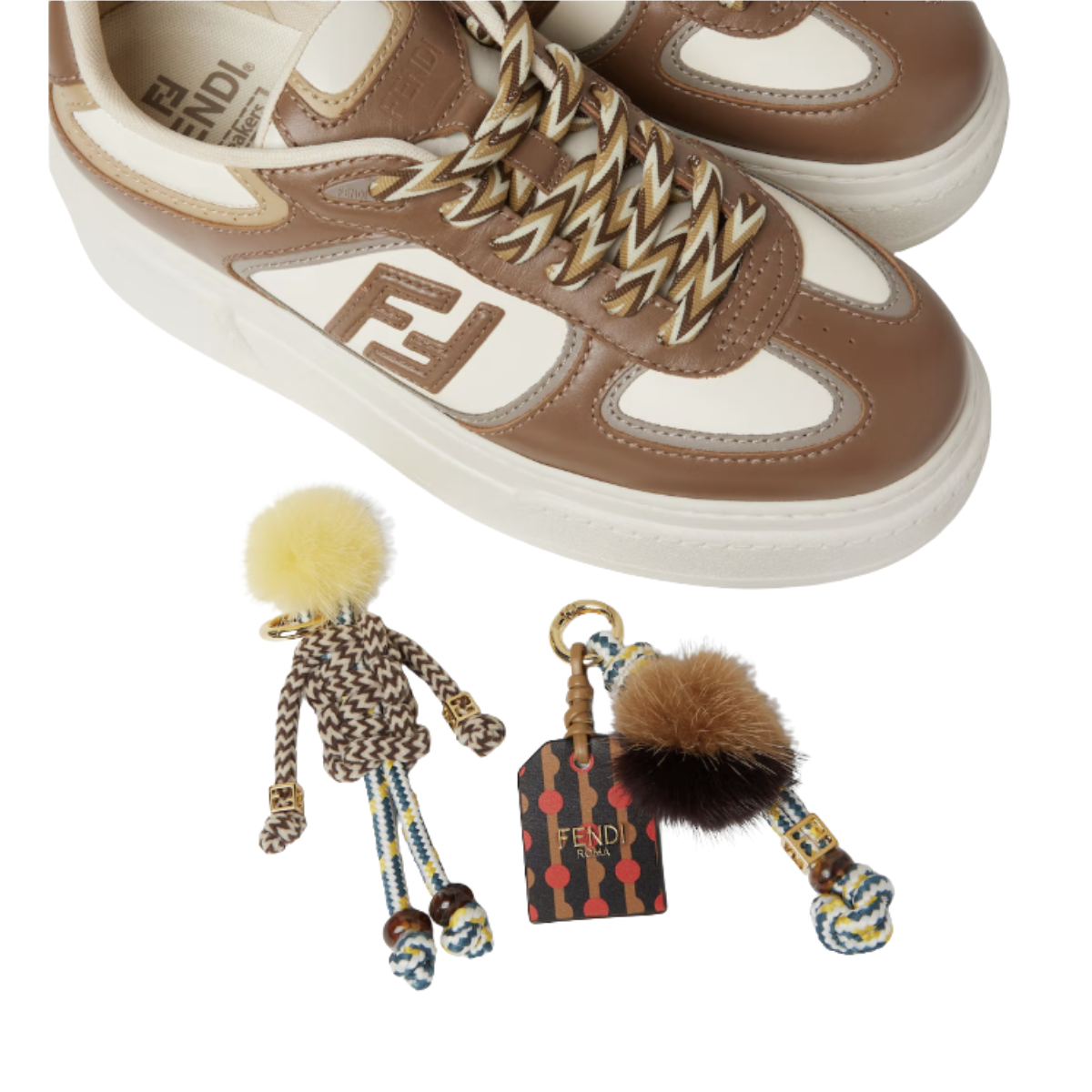 Fendi Match Brown Leather Platform Low-tops with Charm