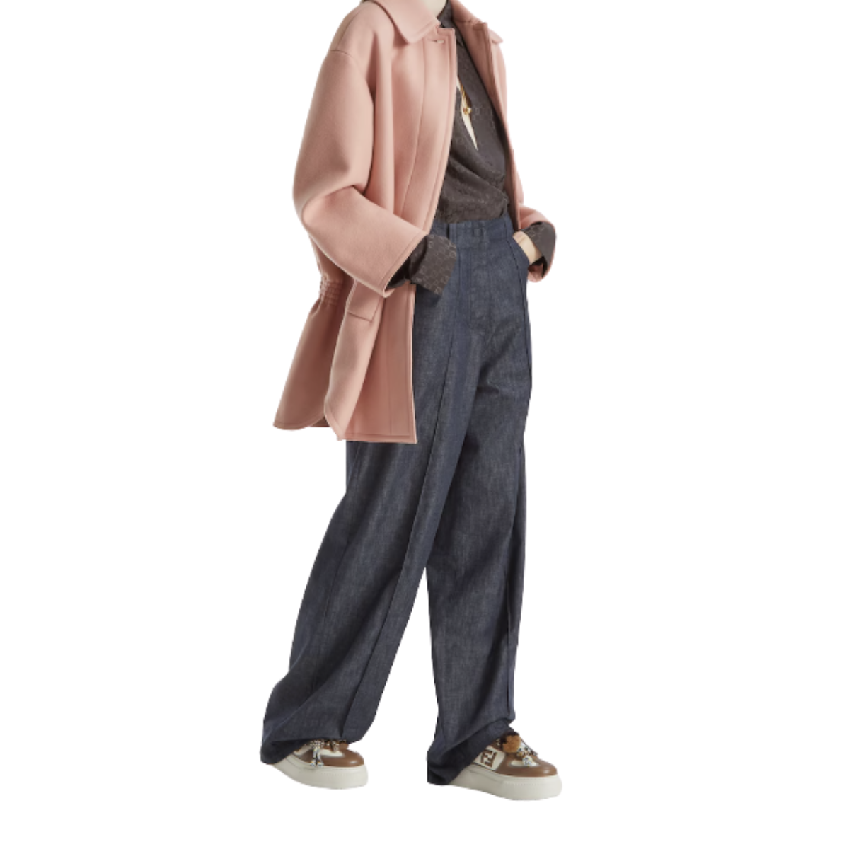 Fendi Match Brown Leather Platform Low-tops with Charm