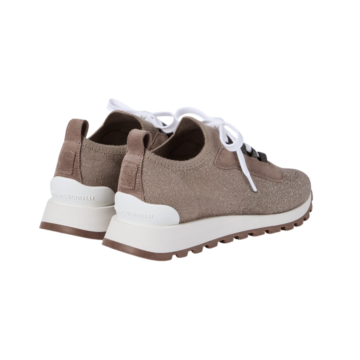 Brunello Cucinelli Suede and Sparkling Cotton Knit Runners with Shiny Eyelets
