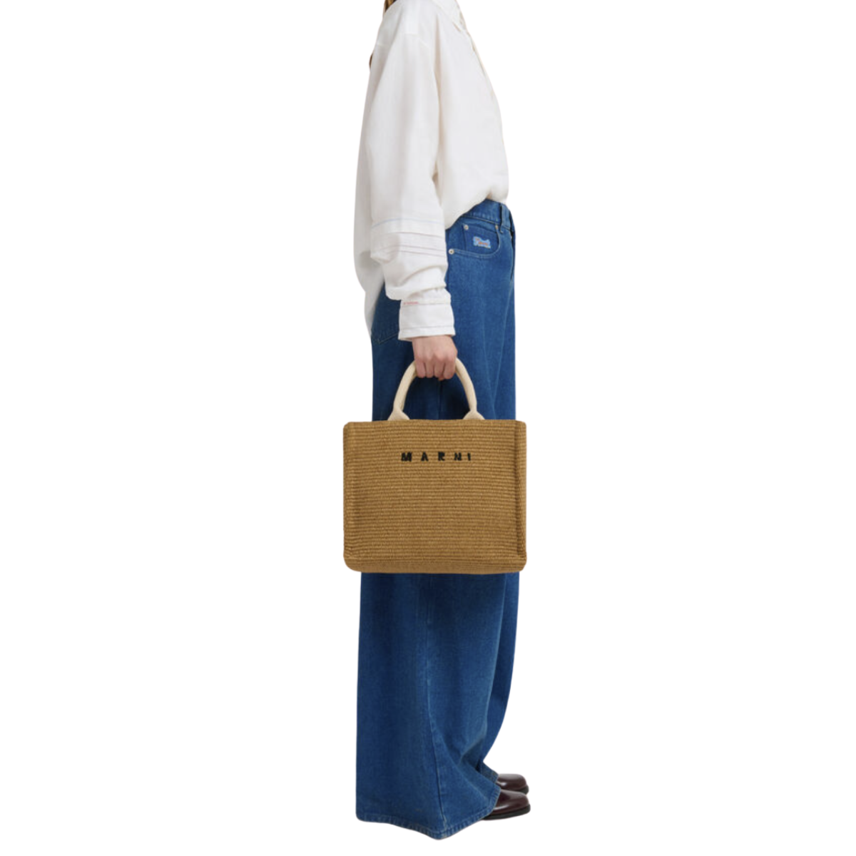 Marni Natural-Coloured Raffia-Effect Small Tote Bag