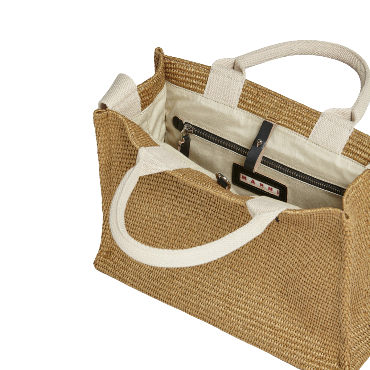 Marni Natural-Coloured Raffia-Effect Small Tote Bag