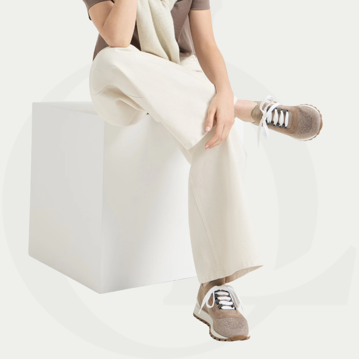 Brunello Cucinelli Suede and Sparkling Cotton Knit Runners with Shiny Eyelets