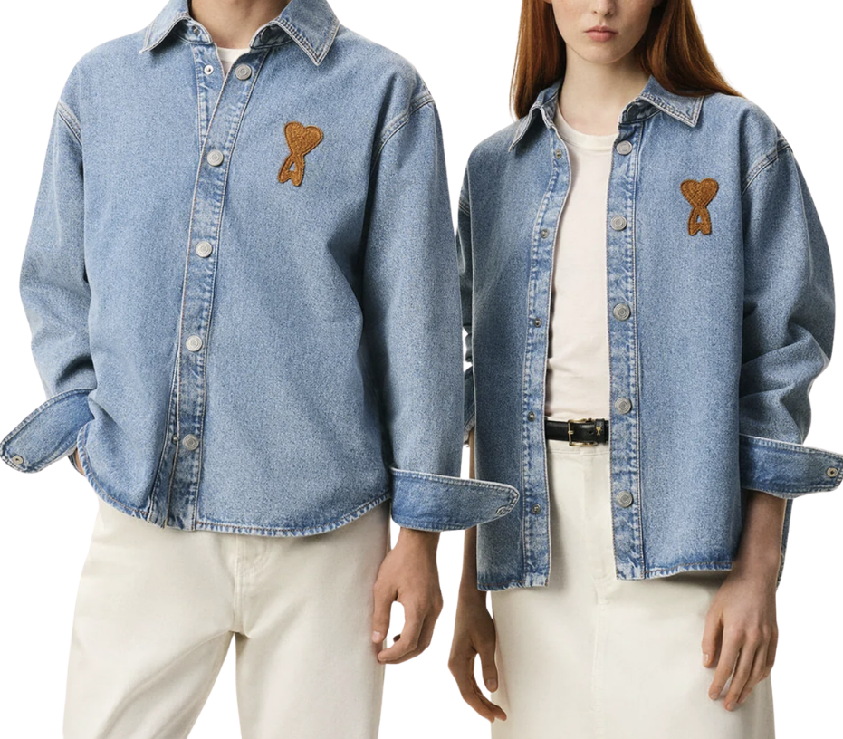 Ami Paris Blue Cotton Knitted Ami De Coeur Overshirt