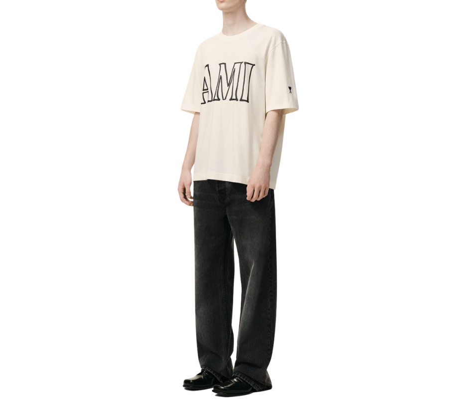 Ami Paris White Cotton Ami Paris Print T-shirt