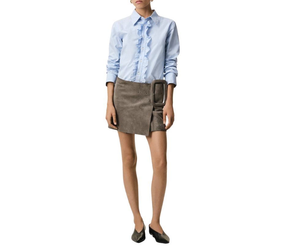 Ami Paris Blue Cotton Long Sleeve Ruffled Adjusted Shirt