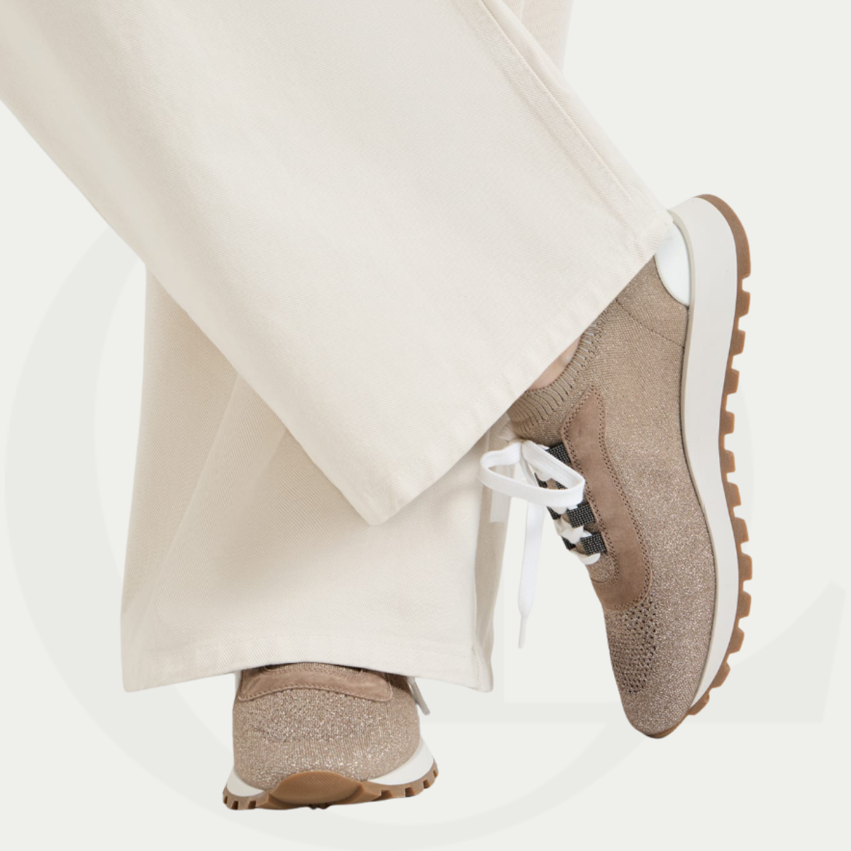 Brunello Cucinelli Suede and Sparkling Cotton Knit Runners with Shiny Eyelets