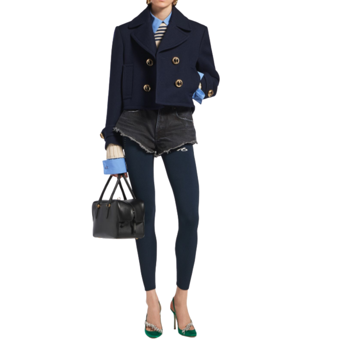 Balenciaga Women's Cropped Peacoat in Navy