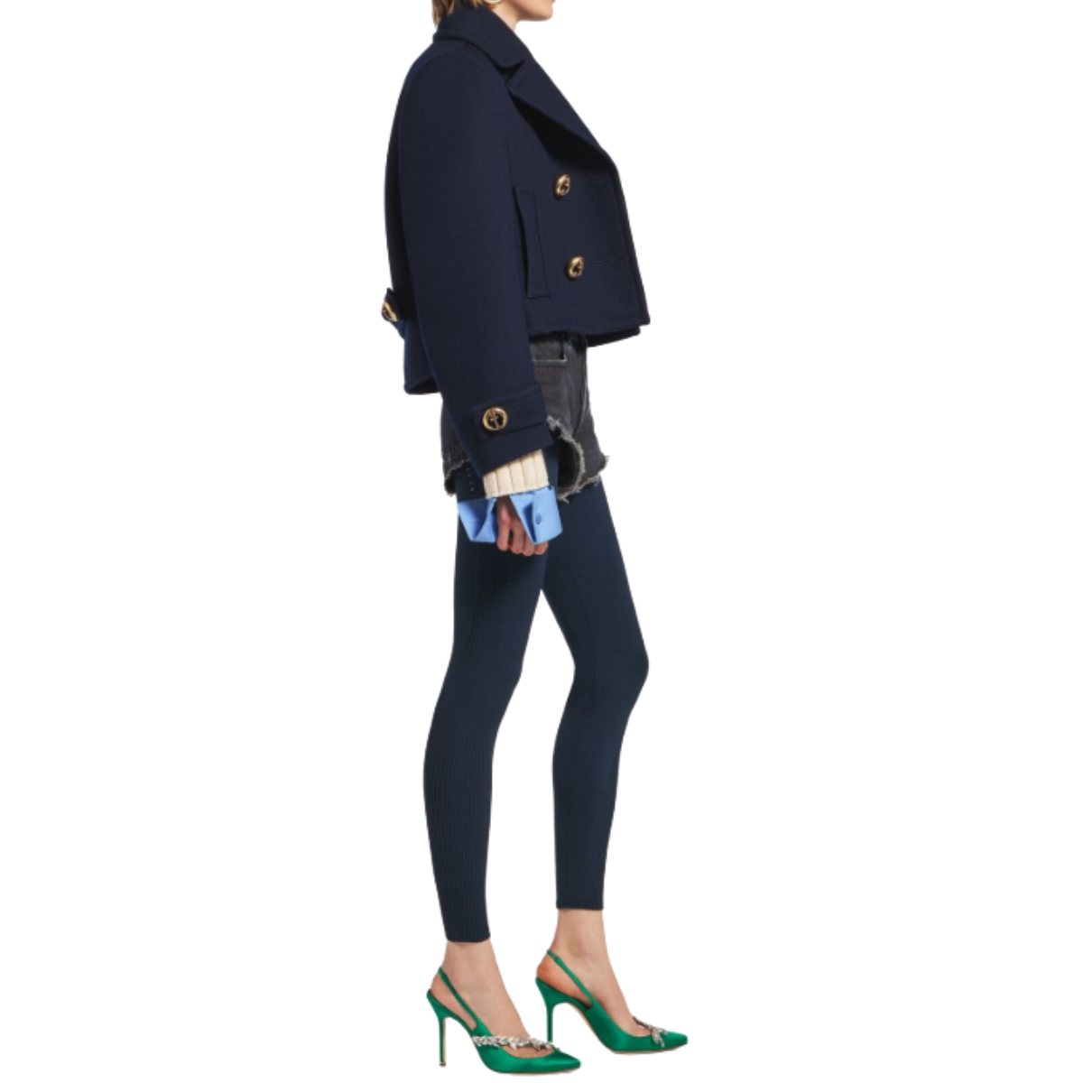 Balenciaga Women's Cropped Peacoat in Navy