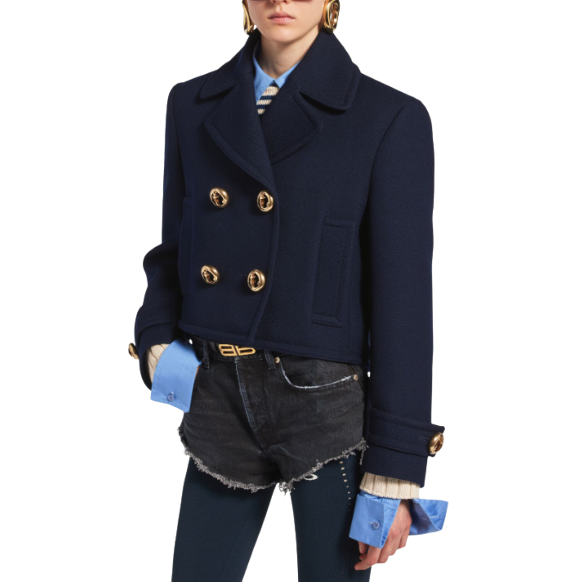Balenciaga Women's Cropped Peacoat in Navy