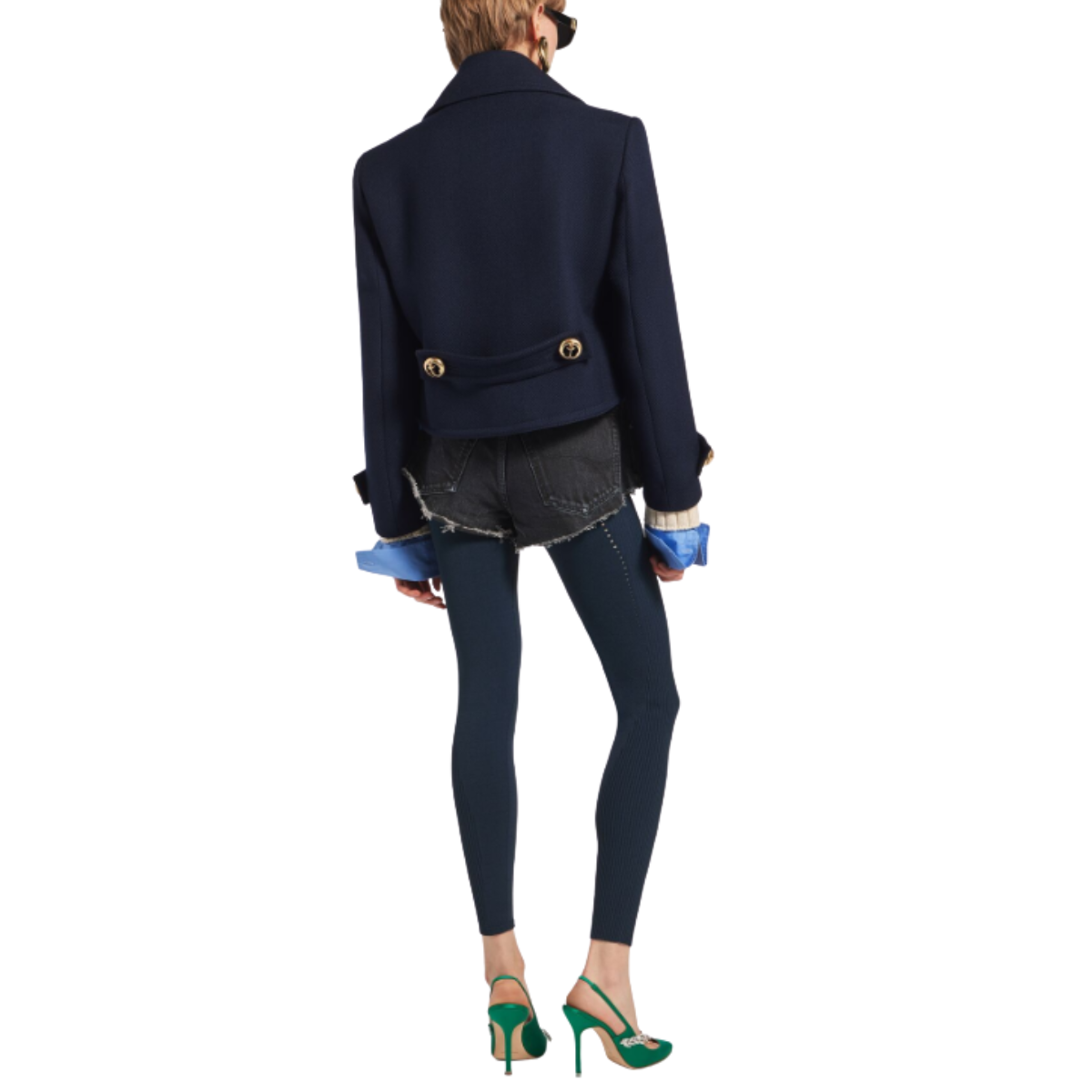 Balenciaga Women's Cropped Peacoat in Navy