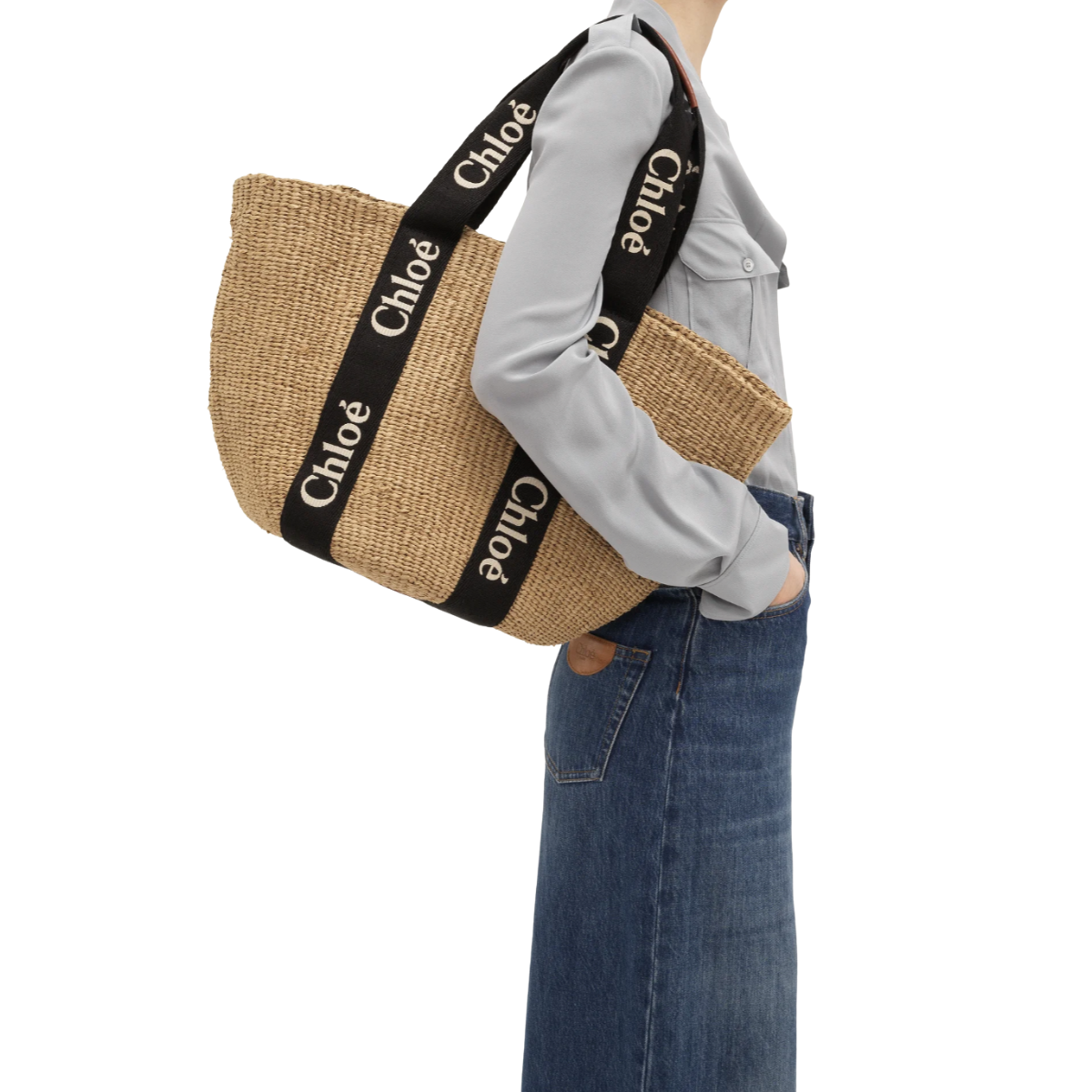 Chloé Large Woody tote bag in natural fibers