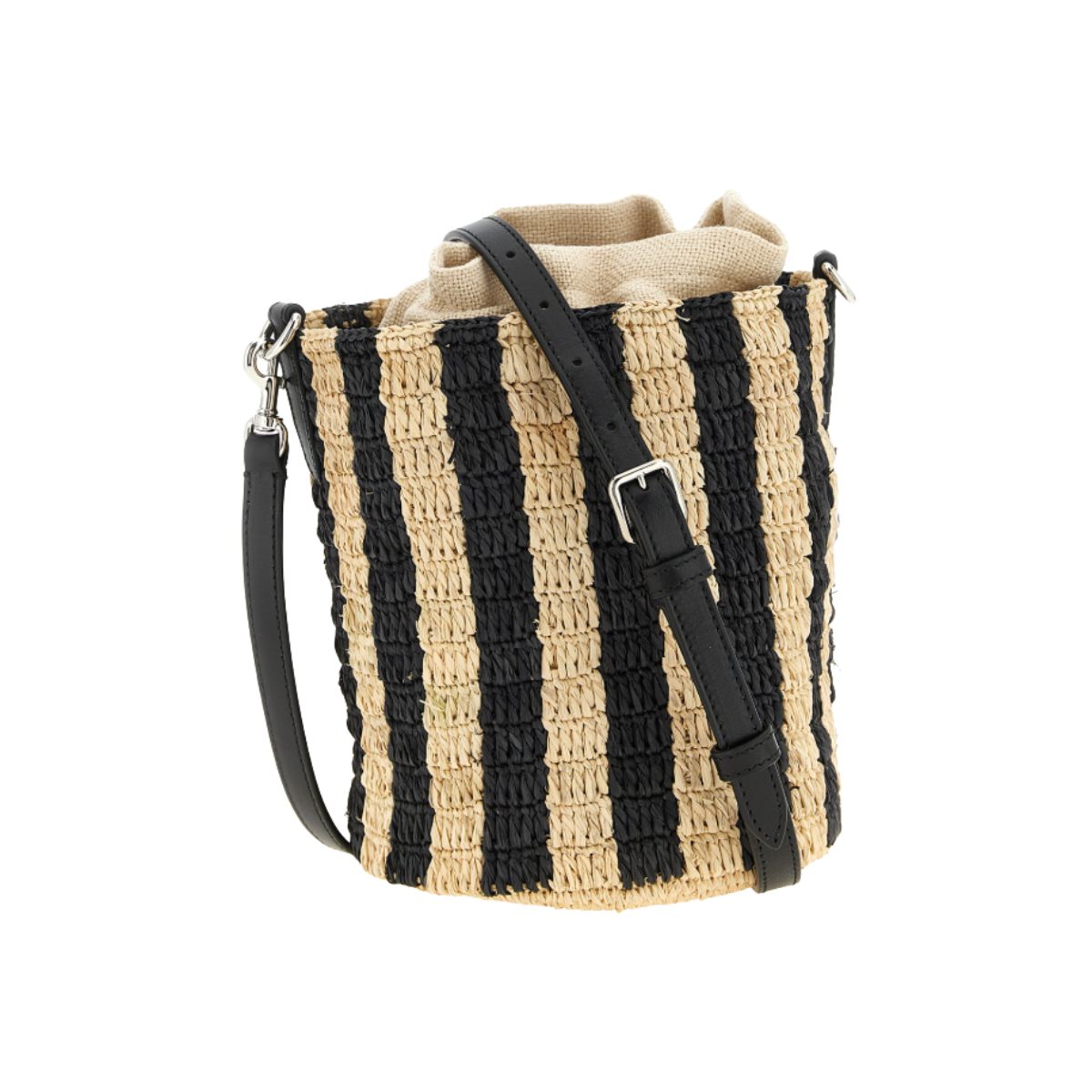 Valentino small bucket bag in striped raffia