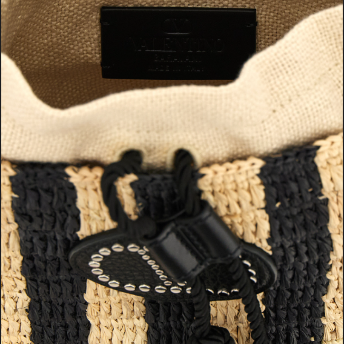 Valentino small bucket bag in striped raffia