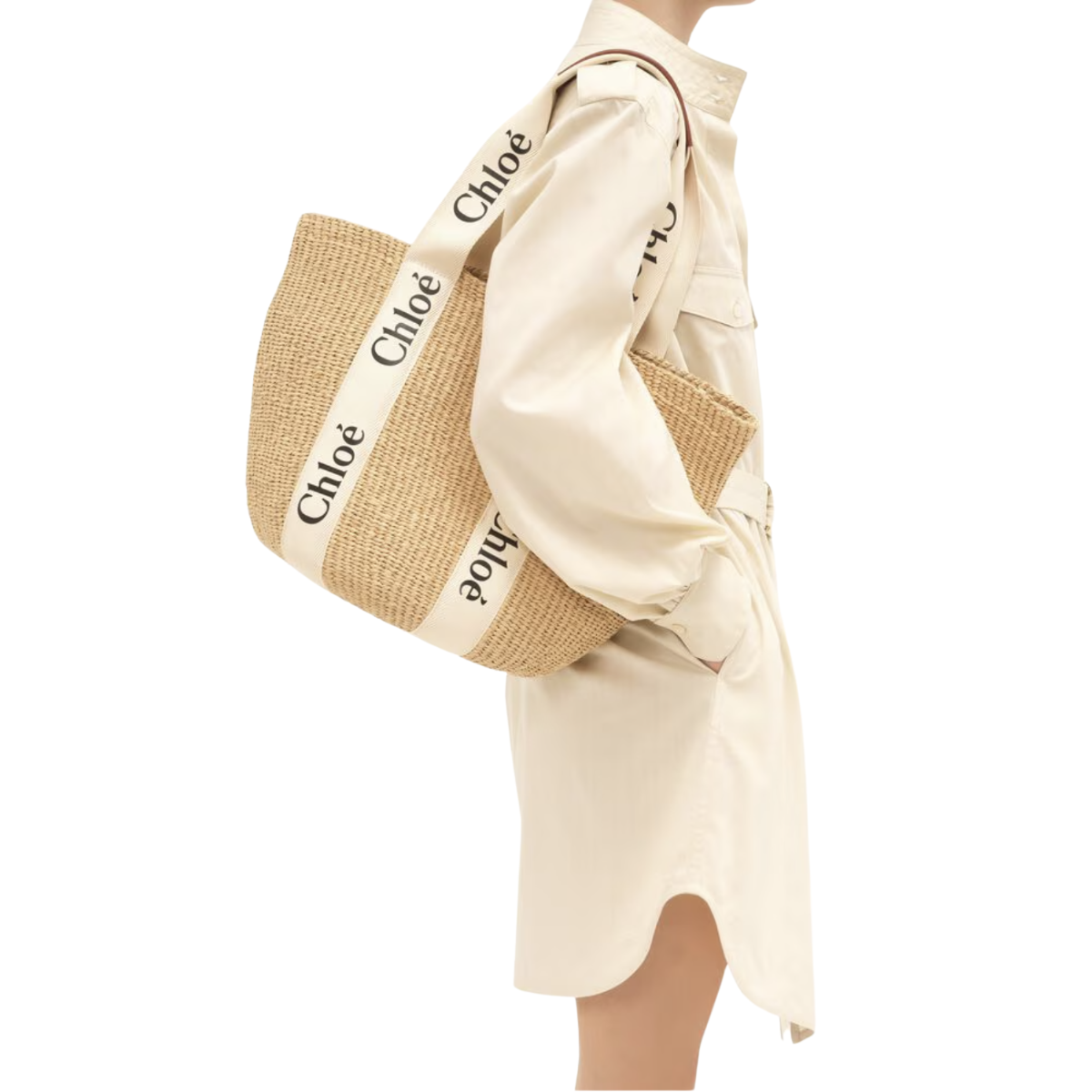 Chloé Large Woody Basket in Natural Fibers