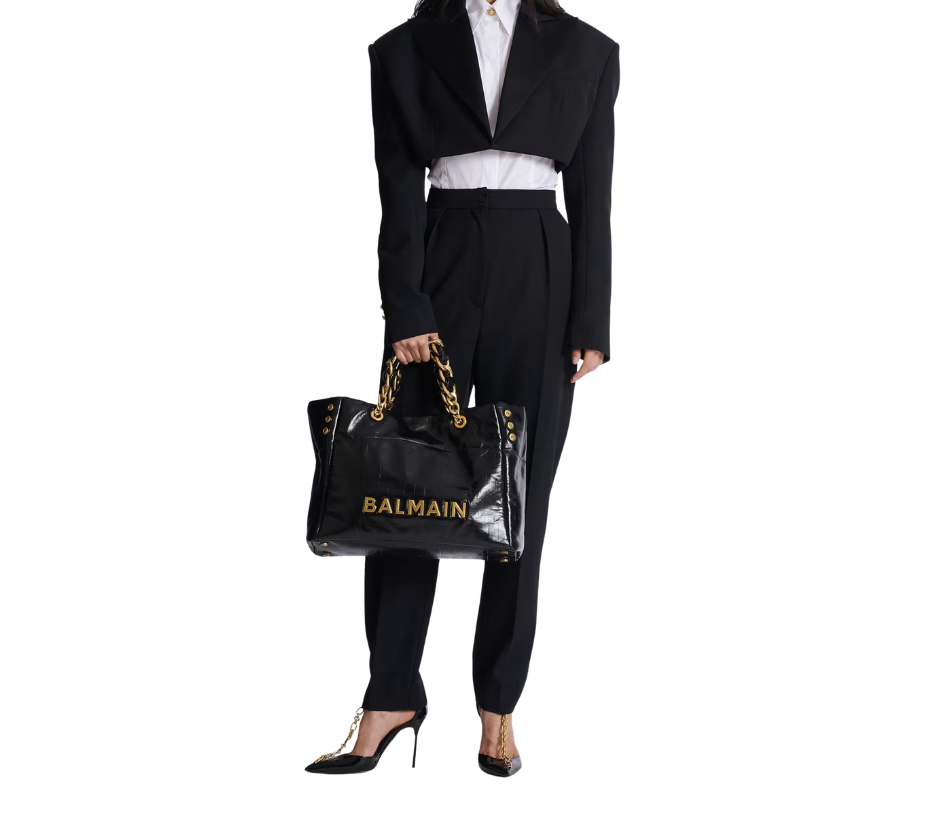 Balmain 1945 Soft Crackled Leather Tote Bag