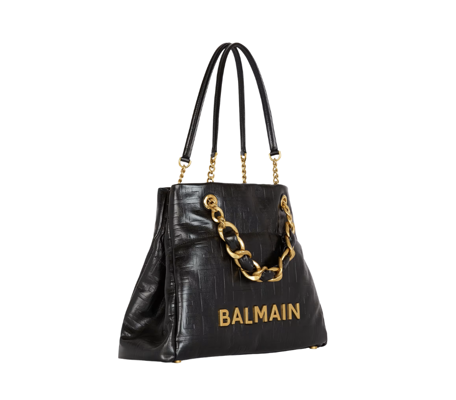 Balmain 1945 Soft Crackled Leather Tote Bag