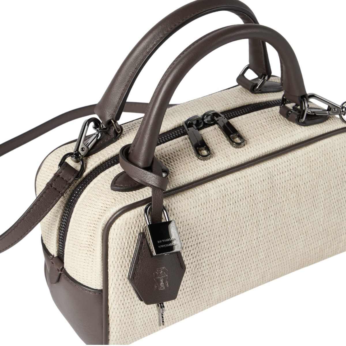 Brunello Cucinelli Explorer Small Boston Bag in Techno Raffia and Leather
