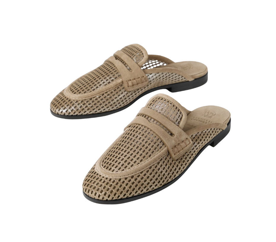Brunello Cucinelli Sparkling net mules in leather
