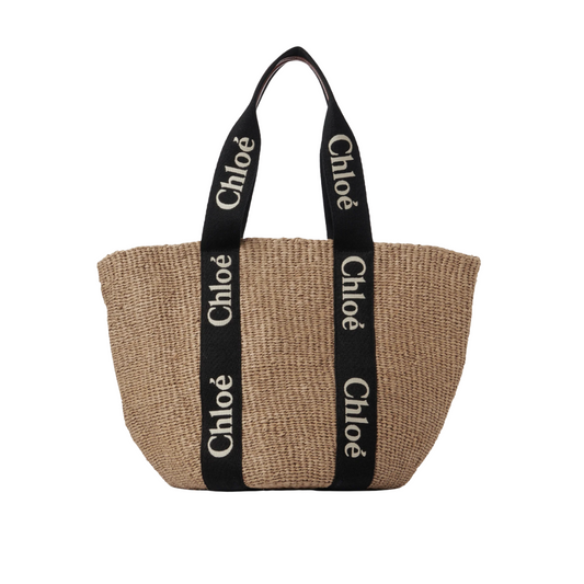 Chloé Large Woody tote bag in natural fibers