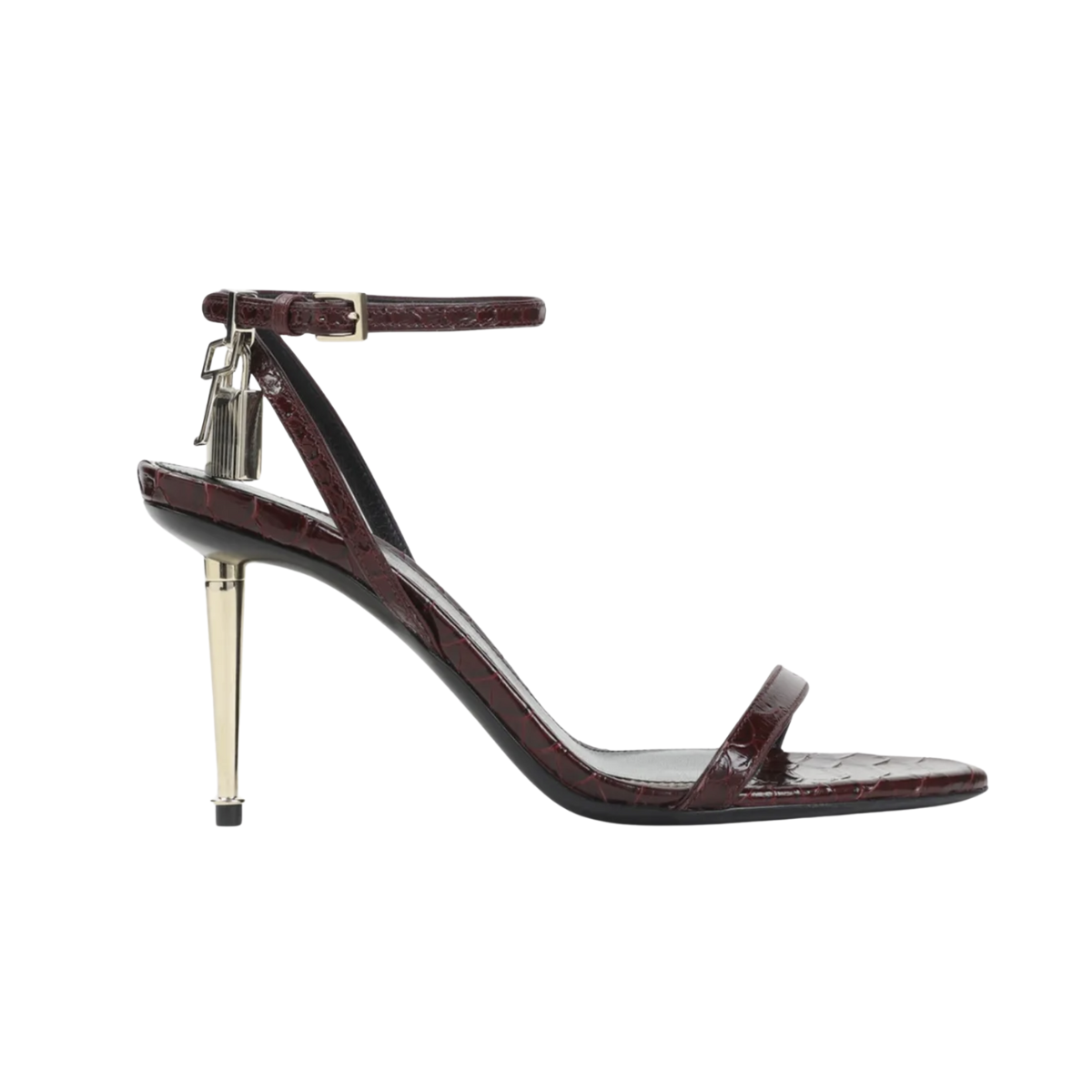 Tom Ford Semi Shiny Printed Python Padlock Pointy Naked Sandal