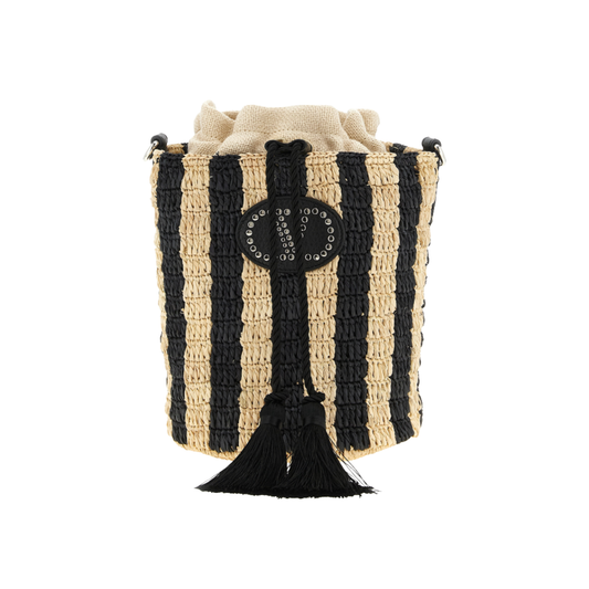 Valentino small bucket bag in striped raffia