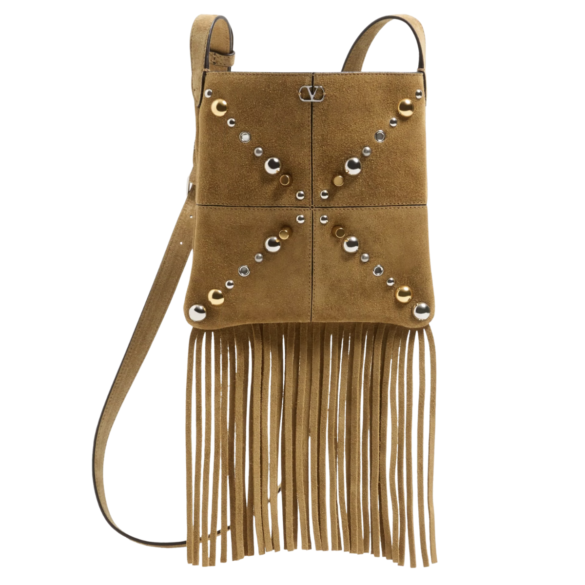 Valentino Garavani Nellcôte Small Shoulder Bag In Suede With Fringes