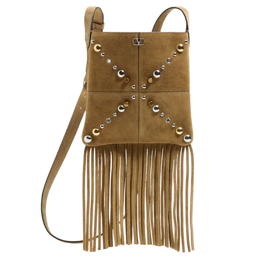 Valentino Garavani Nellcôte Small Shoulder Bag In Suede With Fringes
