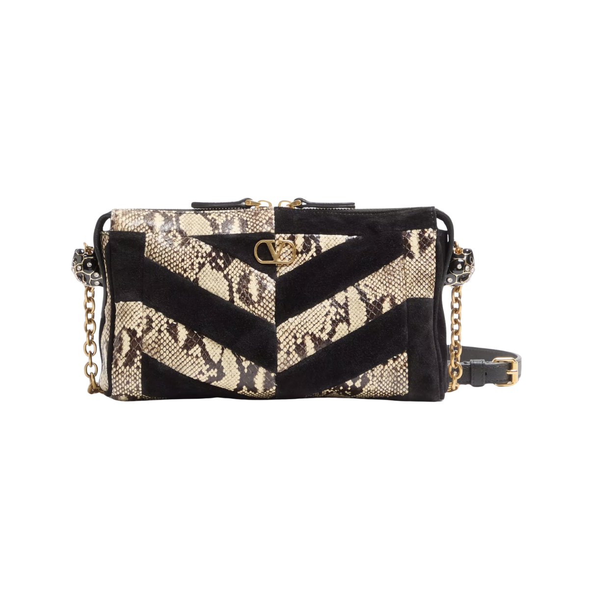 Valentino Garavani Panthea Small Shoulder Bag In Python And Suede With A Chevron Pattern